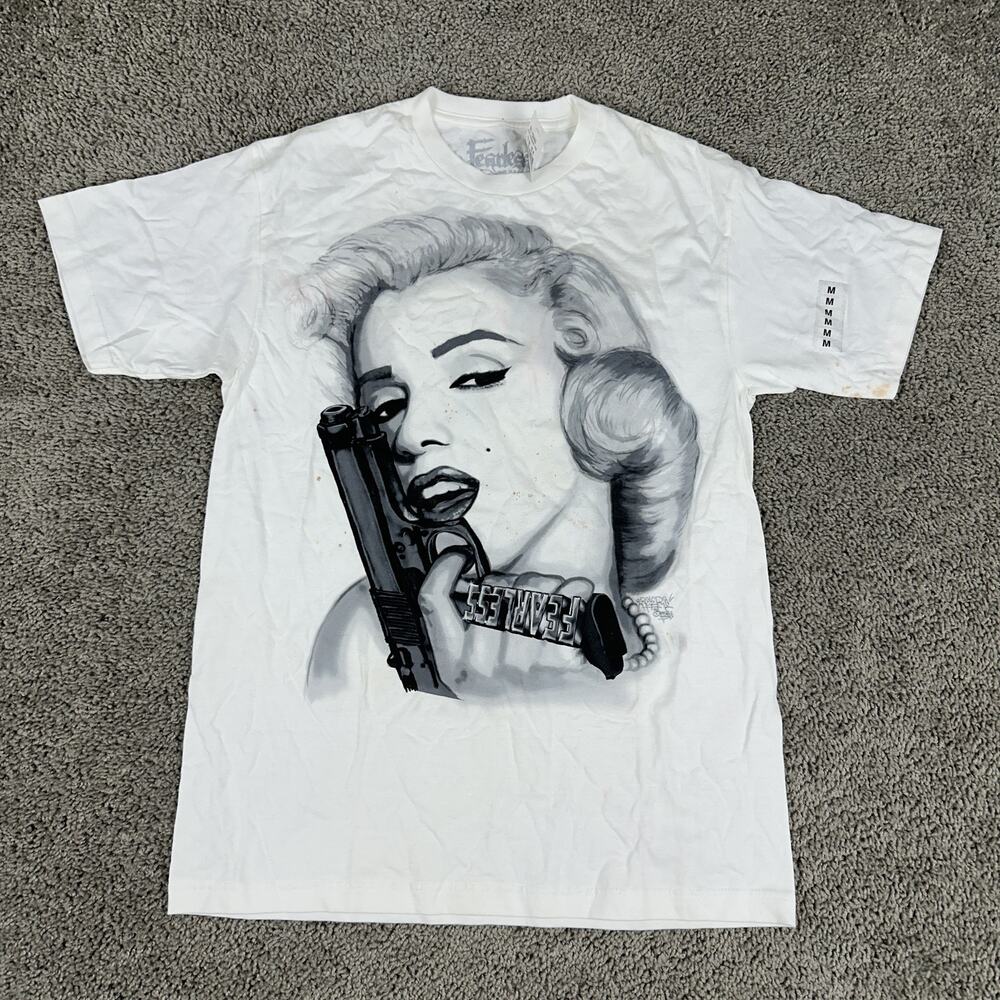 Fearless Monroe Shirt Mens Medium White Gun Graphic Tee Streetwear Art M